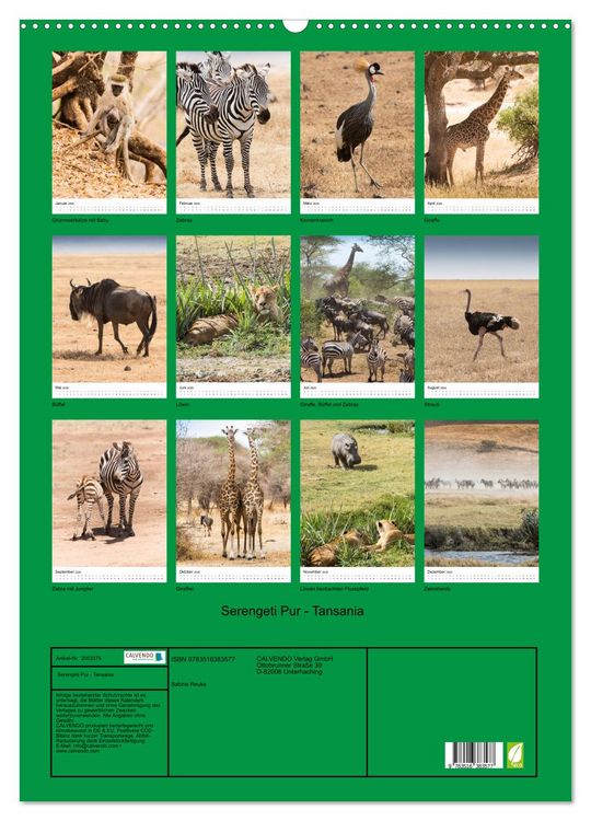 Produktbild: Serengeti Pur - Tansania (Wandkalender 2026 DIN A2 hoch), CALVENDO Monatskalender