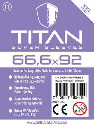 Produktbild: Shield Titan 13 - 100 Super Sleeves f&uuml;r Kartengr&ouml;&szlig;e 66,6 x 92 mm