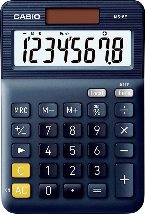 Produktbild: Casio MS-8E Tischrechner Dunkelblau Display (Stellen): 8 solarbetrieben (L x B) 101 mm x 149 mm