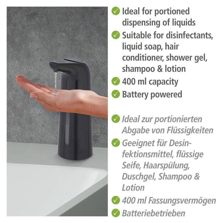 Produktbild: Sensor Desinfektionsmittel- und Seifenspender Mod. Larino Schwarz, automatischer Infrarot Spender
