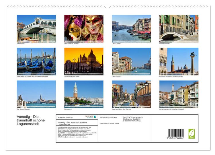 Produktbild: Venedig - Die traumhaft sch&ouml;ne Lagunenstadt (hochwertiger Premium Wandkalender 2026 DIN A2 quer), Kunstdruck in Hochglanz