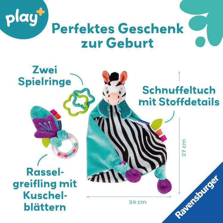 Produktbild: Play+ F&uuml;hlen, rasseln, spielen (Geschenk-Set: Zebra) - ab 0 Monate