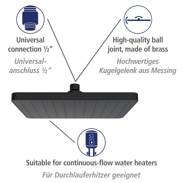 Produktbild: Regenduschkopf Automatic Cleaning Schwarz, 25 x 17 cm