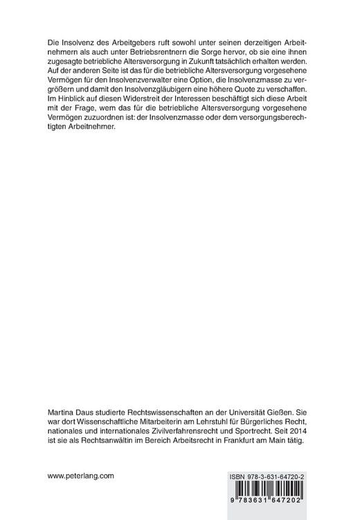 Produktbild: Die insolvenzrechtliche Einordnung der betrieblichen Altersversorgung in der Insolvenz des Arbeitgebers
