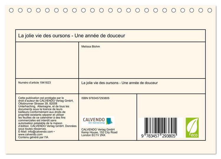 Produktbild: La jolie vie des oursons - Une ann&eacute;e de douceur (Calendrier de bureau 2026 DIN A5 vertical), CALVENDO calendrier mensuel