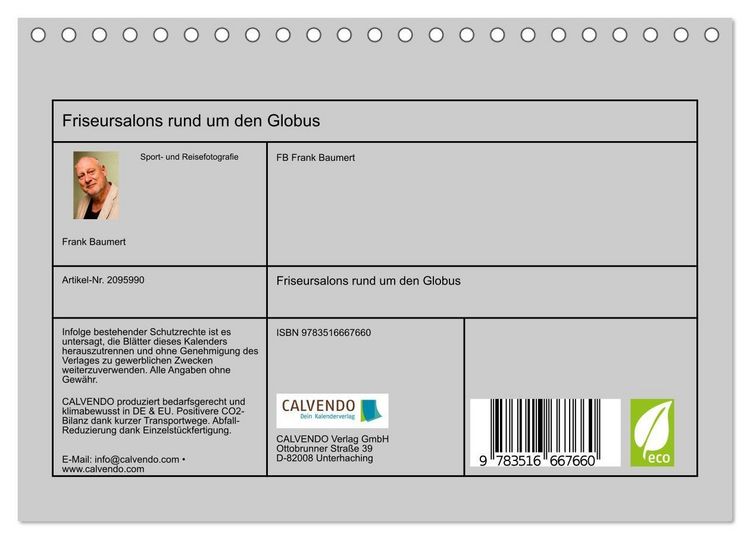 Produktbild: Friseursalons rund um den Globus (Tischkalender 2026 DIN A5 quer), CALVENDO Monatskalender
