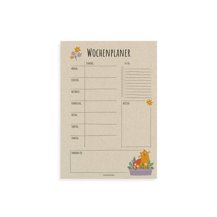 Produktbild: Nachhaltiger A4 Wochenplaner/Terminplaner/To-Do-Liste aus Graspapier (Amber Fur)