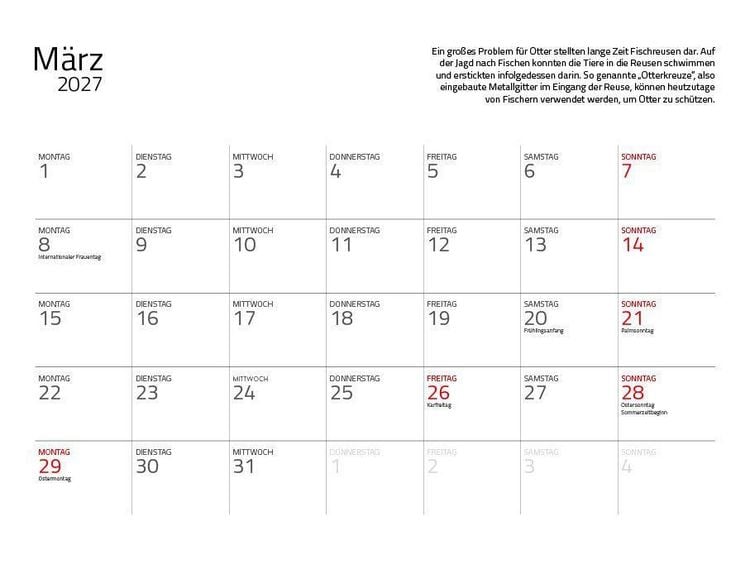Produktbild: Otter Kalender 2027 Wandkalender Eintragkalender