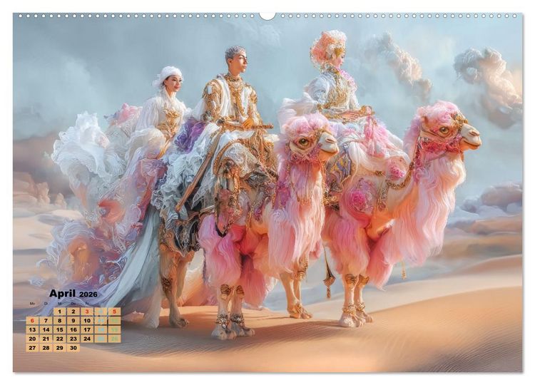 Produktbild: Ritte auf Fantasiekreaturen - Durch W&uuml;stenlandschaft (Wandkalender 2026 DIN A2 quer), CALVENDO Monatskalender