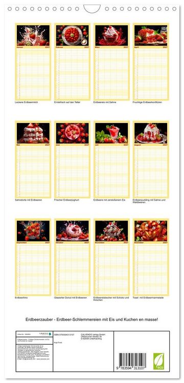 Produktbild: Familienplaner 2027 - Erdbeerzauber - Erdbeer-Schlemmereien mit Eis und Kuchen en masse! mit 5 Spalten (Wandkalender, 21 x 45 cm) CALVENDO