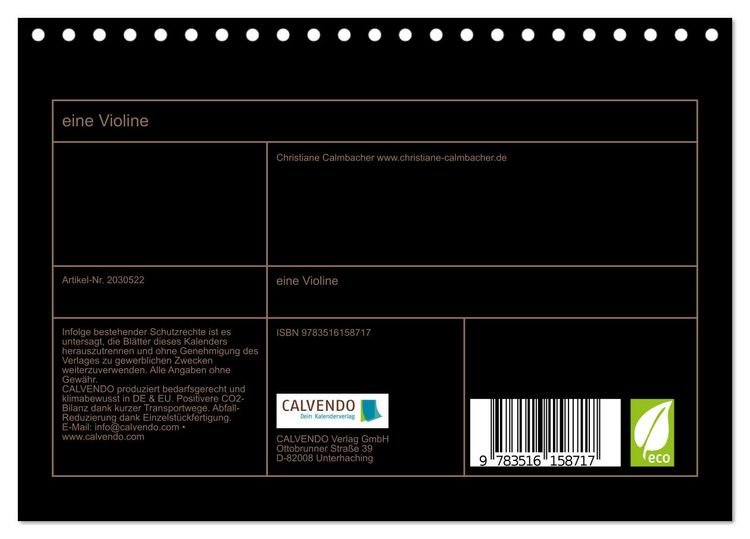 Produktbild: eine Violine (Tischkalender 2026 DIN A5 quer), CALVENDO Monatskalender