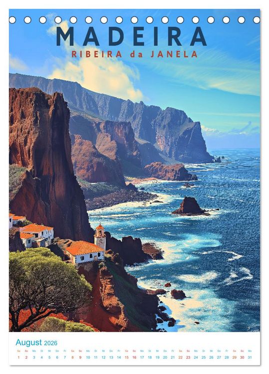 Produktbild: Madeira - Old School Poster Style (Tischkalender 2026 DIN A5 hoch), CALVENDO Monatskalender