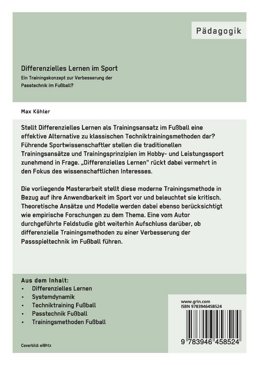 Produktbild: Differenzielles Lernen im Sport. Ein Trainingskonzept zur Verbesserung der Passtechnik im Fu&szlig;ball?