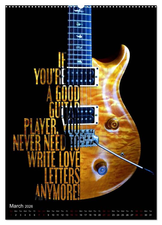Produktbild: Rock Guitar Beauties (High Quality Premium Wall Calendar 2026 DIN A2 portrait),CALVENDO 12 Month Wall Calendar
