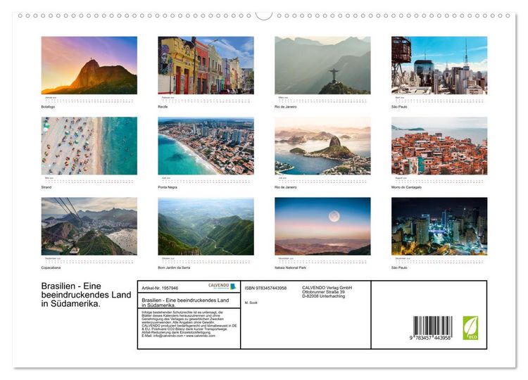 Produktbild: Brasilien - Eine beeindruckendes Land in S&uuml;damerika. (hochwertiger Premium Wandkalender 2026 DIN A2 quer), Kunstdruck in Hochglanz
