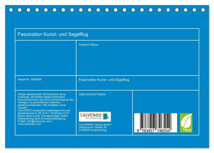 Produktbild: Faszination Kunst- und Segelflug (Tischkalender 2026 DIN A5 quer), CALVENDO Monatskalender