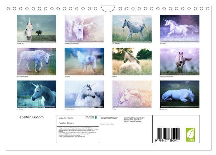 Produktbild: Fabeltier Einhorn (Wandkalender 2026 DIN A4 quer), CALVENDO Monatskalender