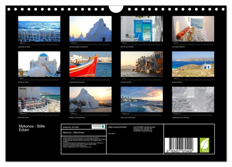 Produktbild: Mykonos - Stille Ecken (Wandkalender 2026 DIN A4 quer), CALVENDO Monatskalender