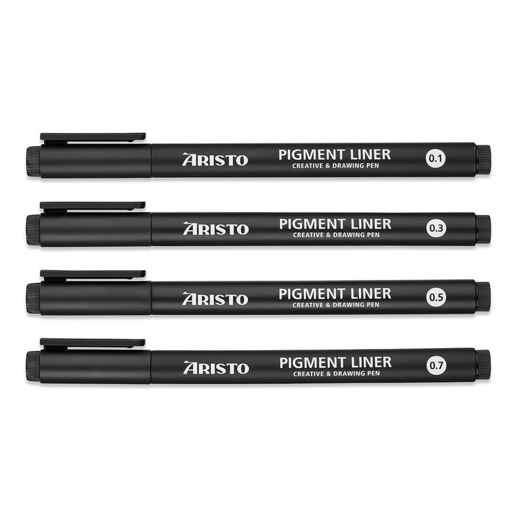 Produktbild: ARISTO Pigment Liner 4er-Set schwarz, St&auml;rken 0.1/0.3/0.5/0.7 mm