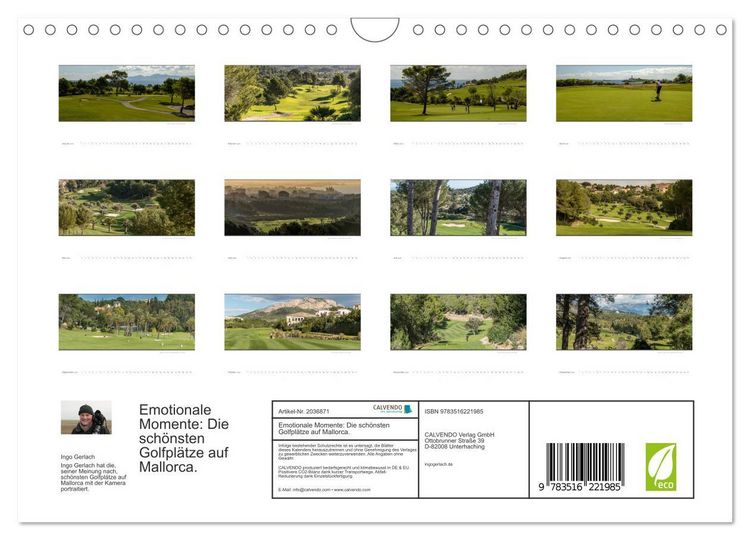 Produktbild: Emotionale Momente: Die sch&ouml;nsten Golfpl&auml;tze auf Mallorca. (Wandkalender 2026 DIN A4 quer), CALVENDO Monatskalender