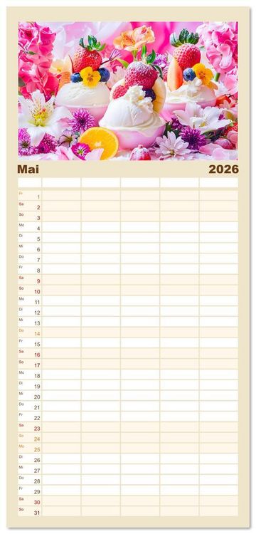 Produktbild: Familienplaner 2026 - Eiscreme-Tr&auml;ume - S&uuml;&szlig;e Verlockung und florale Sch&ouml;nheiten mit 5 Spalten (Wandkalender, 21 x 45 cm) CALVENDO