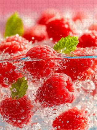 Produktbild: CALVENDO Puzzle Frische Himbeeren mit Eisw&uuml;rfeln | 1000 Teile Lege-Gr&ouml;&szlig;e 64x48cm Foto-Puzzle f&uuml;r gl&uuml;ckliche Stunden