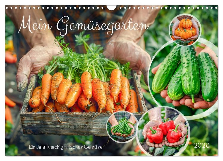 Produktbild: Mein Gem&uuml;segarten - Ein Jahr knackig frisches Gem&uuml;se (Wandkalender 2026 DIN A3 quer), CALVENDO Monatskalender