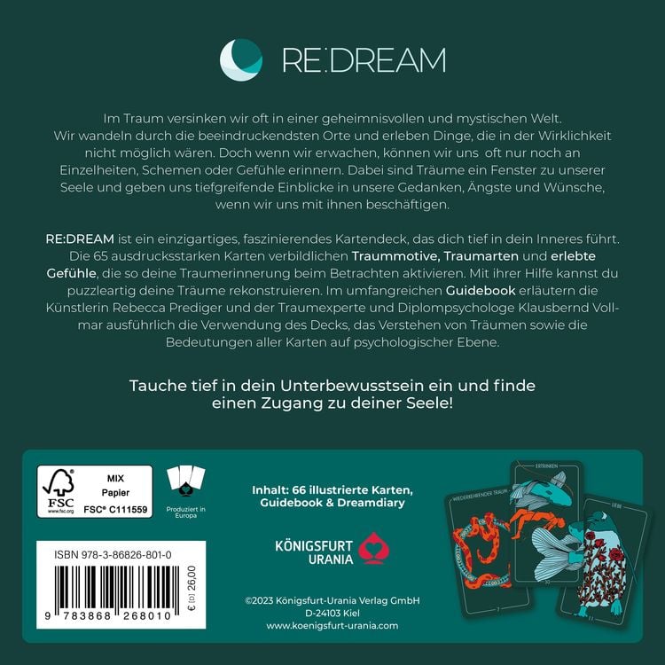 Produktbild: RE:DREAM: Verstehe deine Tr&auml;ume - 65 Traumdeutungskarten mit Guidebook & Dream Diary