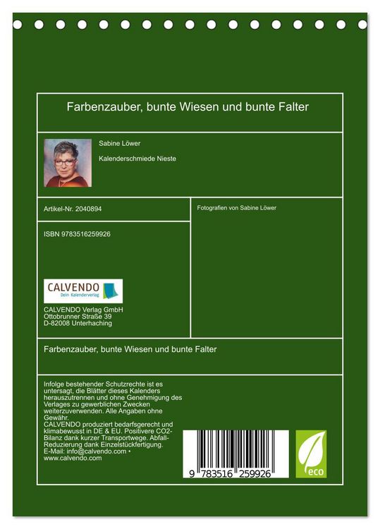 Produktbild: Farbenzauber, bunte Wiesen und bunte Falter (Tischkalender 2026 DIN A5 hoch), CALVENDO Monatskalender