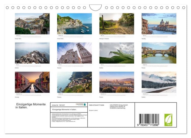 Produktbild: Einzigartige Momente in Italien. (Wandkalender 2026 DIN A4 quer), CALVENDO Monatskalender