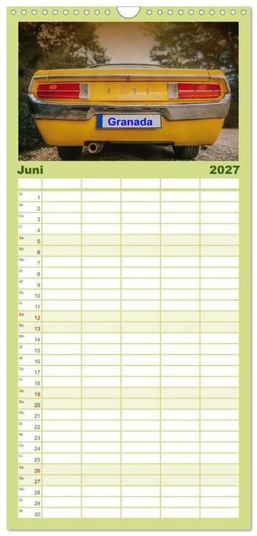Produktbild: Familienplaner 2027 - Automobile Tr&auml;ume der 70er mit 5 Spalten (Wandkalender, 21 x 45 cm) CALVENDO