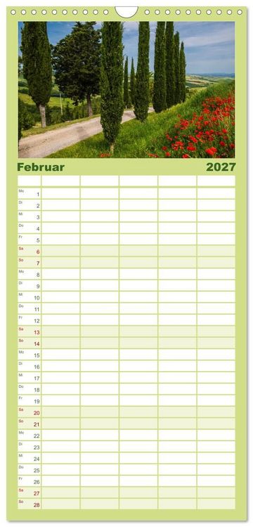 Produktbild: Familienplaner 2027 - Gr&uuml;ne Farbt&ouml;ne Toskana mit 5 Spalten (Wandkalender, 21 x 45 cm) CALVENDO