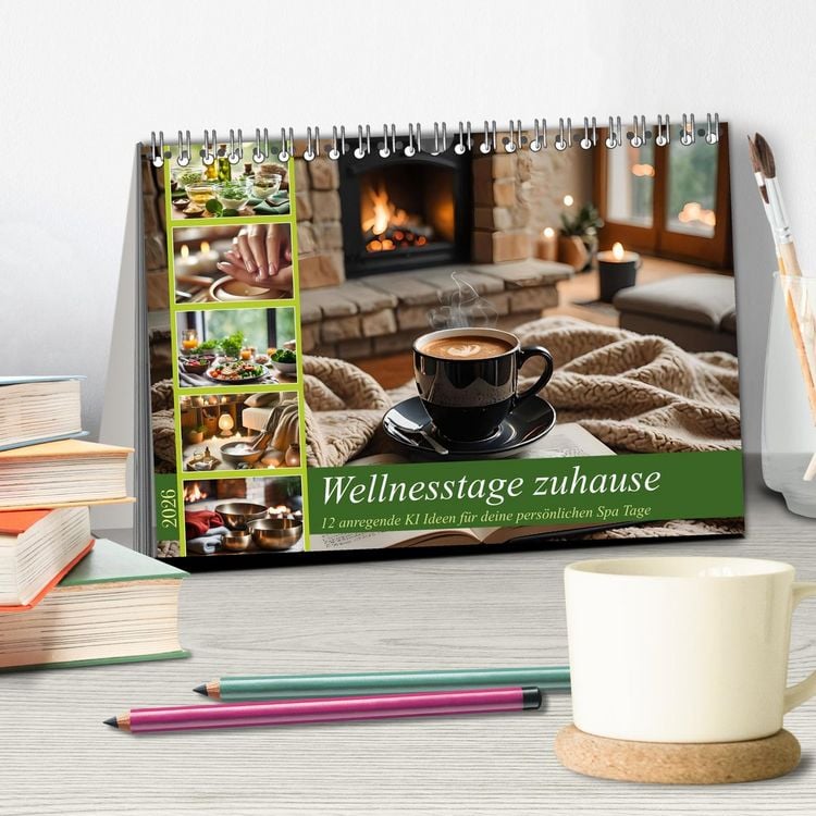 Produktbild: Wellnesstage zuhause - 12 anregende KI Ideen f&uuml;r deine pers&ouml;nlichen Spa Tage (Tischkalender 2026 DIN A5 quer), CALVENDO Monatskalender