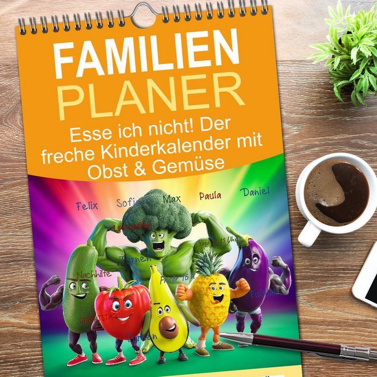 Produktbild: Familienplaner 2026 - Esse ich nicht! Der freche Kinderkalender mit Obst & Gem&uuml;se mit 5 Spalten (Wandkalender, 21 x 45 cm) CALVENDO
