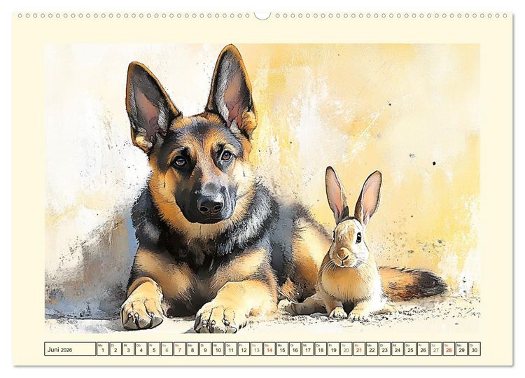 Produktbild: Deutsche Sch&auml;ferhunde. Majest&auml;tische W&auml;chter im Aquarell-Stil (hochwertiger Premium Wandkalender 2026 DIN A2 quer), Kunstdruck in Hochglanz