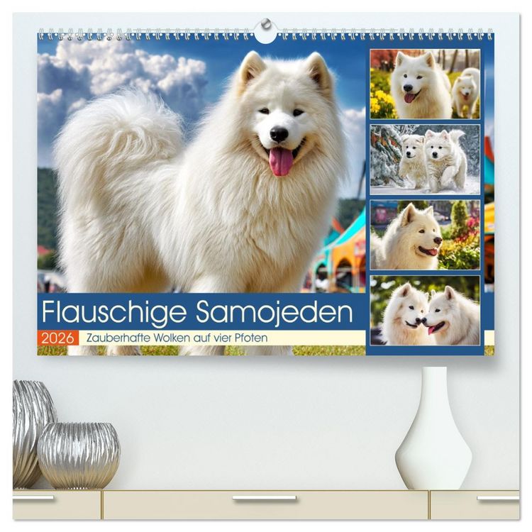 Produktbild: Flauschige Samojeden. Zauberhafte Wolken auf vier Pfoten (hochwertiger Premium Wandkalender 2026 DIN A2 quer), Kunstdruck in Hochglanz