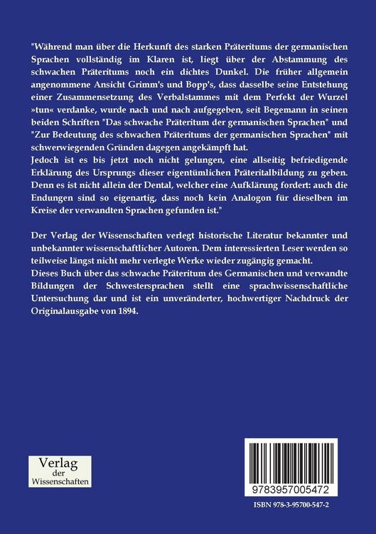 Produktbild: &Uuml;ber das schwache Pr&auml;teritum des Germanischen