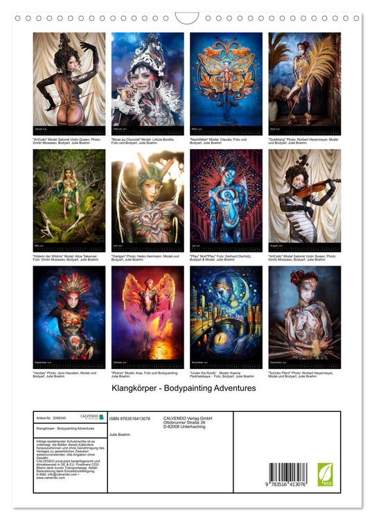 Produktbild: Klangk&ouml;rper - Bodypainting Adventures (Wandkalender 2026 DIN A3 hoch), CALVENDO Monatskalender