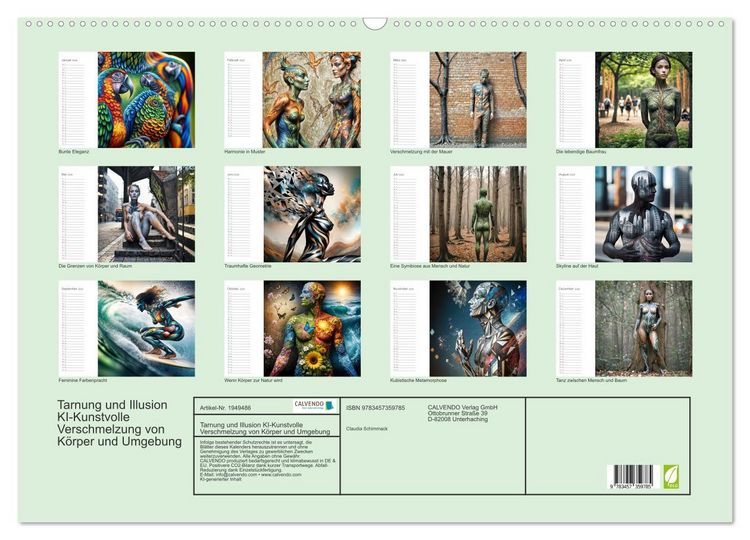 Produktbild: Tarnung und Illusion KI-Kunstvolle Verschmelzung von K&ouml;rper und Umgebung (Wandkalender 2026 DIN A2 quer), CALVENDO Monatskalender
