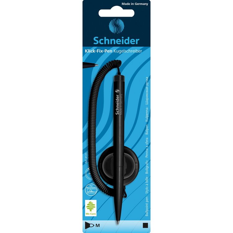 Produktbild: Schneider Kugelschreiber Klick-Fix-Pen schwarz, Teleschnur an Klemmbacken