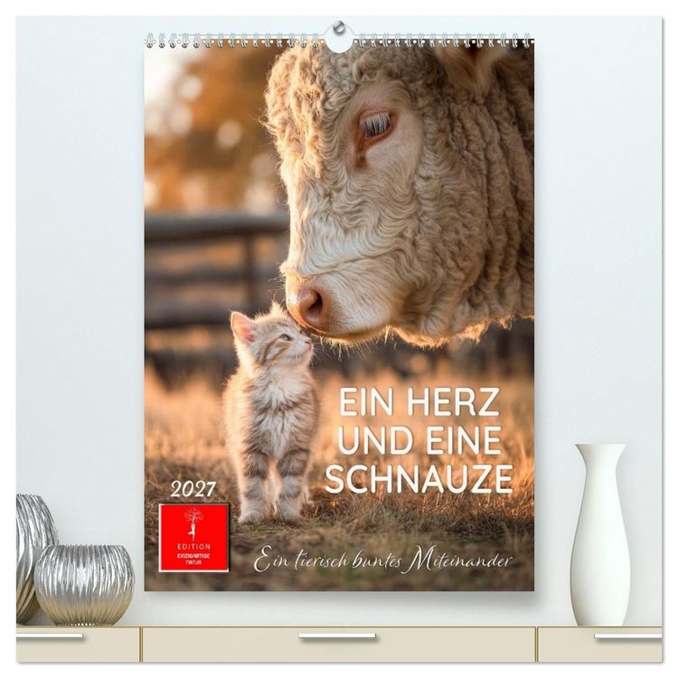 Produktbild: Ein Herz und eine Schnauze - Ein tierisch buntes Miteinander (hochwertiger Premium Wandkalender 2027 DIN A2 hoch), Kunstdruck in Hochglanz