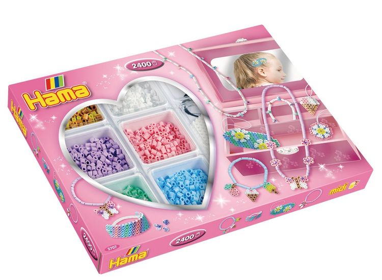 Produktbild: Hama 3707 - Kreativbox Accessoires, Schmuckset mit ca. 2400 Midi-Bügelperlen, Stiftplatte und Zubehör