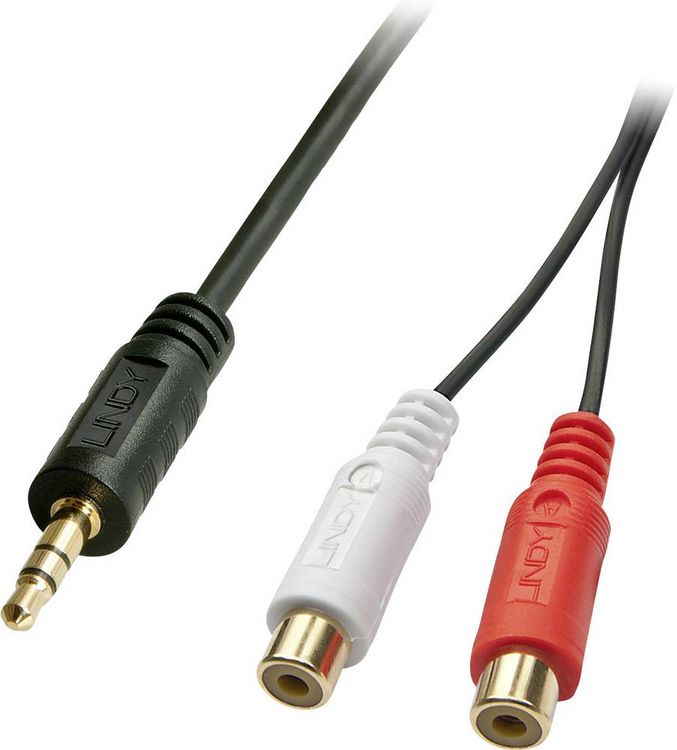 Produktbild: LINDY 35678 Klinke / Cinch Audio Adapter [1x Klinkenstecker 3.5 mm - 2x Cinch-Buchse] Schwarz