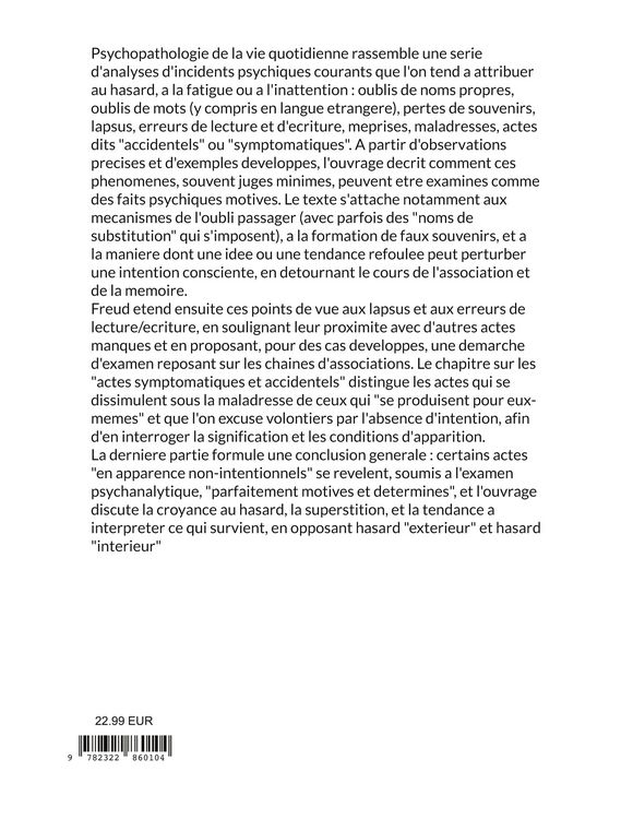 Produktbild: Psychopathologie de la vie quotidienne
