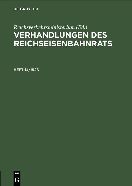 Produktbild: Verhandlungen des Reichseisenbahnrats. Heft 14/1926
