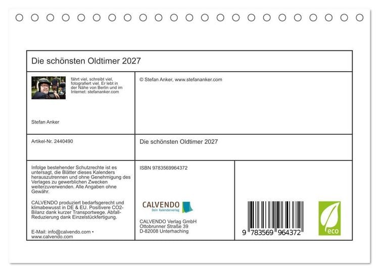 Produktbild: Die sch&ouml;nsten Oldtimer 2027 (Tischkalender 2027 DIN A5 quer), CALVENDO Monatskalender