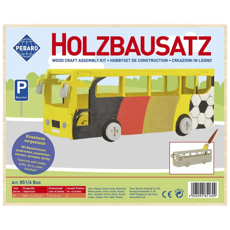 Produktbild: PEBARO 851/6 - Holzbausatz Bus, 20 Teile, Holzkonstruktion zum Zusammenstecken