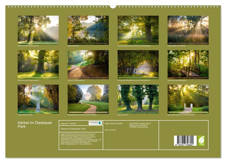 Produktbild: Herbst im Dieskauer Park (hochwertiger Premium Wandkalender 2026 DIN A2 quer), Kunstdruck in Hochglanz