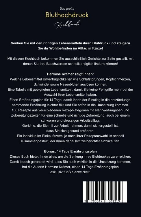 Produktbild: Das gro&szlig;e Bluthochdruck Kochbuch! Inklusive N&auml;hrwerteangaben und 14 Tage Ern&auml;hrungsplan! 1. Auflage