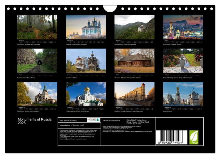Produktbild: Monuments of Russia 2026 (Wall Calendar 2026 DIN A4 landscape), CALVENDO 12 Month Wall Calendar